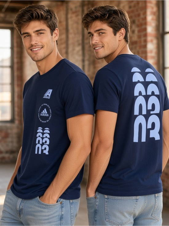 adidas Other - Adidas Men’s Hyperstack Graphic T-Shirt Navy Blue Stacked Logo -SIZE S